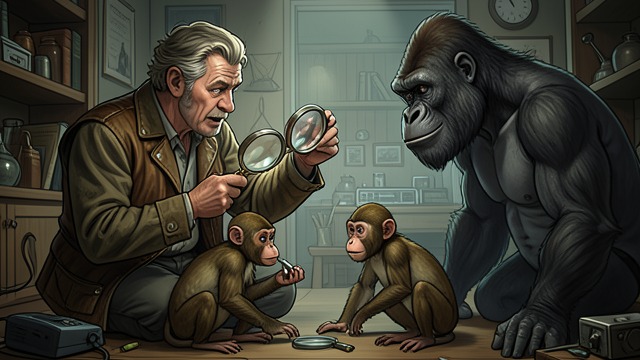 The Magnifying Glasses from "My Father's Dragon". Fleas in Focus A sudden danger Gorilla threatens to twist Elmer’s arms, then becomes distracted by fleas that his monkeys cannot see clearly.