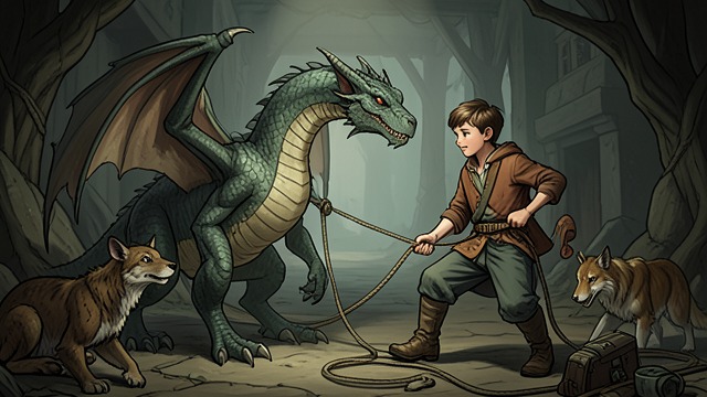 The Dragon Calls Out from "My Father's Dragon". Recognition at Last The first direct contact Baby Dragon sees Elmer and urgently calls to him as Wild Boars and other animals approach.