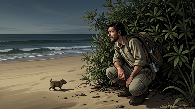 The Beach Shelter from "My Father's Dragon". First Rest on Wild Island A cautious arrival Elmer reaches the beach and hides beneath a bush to think.