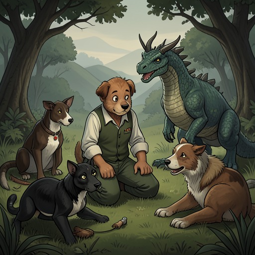 From Misunderstanding to Pursuit from "My Father's Dragon". This flow traces how separate animal misunderstandings accumulate into a unified pursuit of Elmer and the dragon.