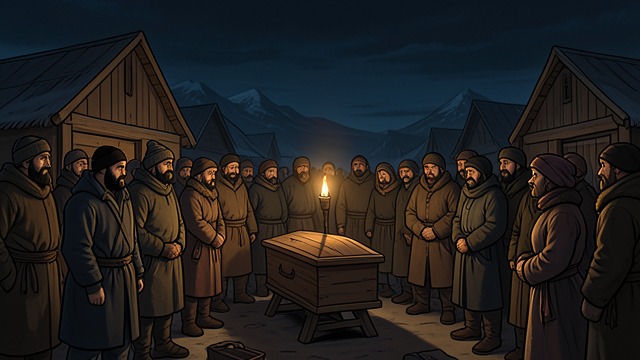 The Burial from "The Swarm". A Public Farewell The community gathers Cape Dorset residents attend the burial even though Anawak assumed his father had few friends.