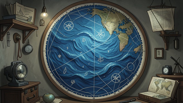 水的讯息,《群》中的场景。水与地方 一幅行星地图 萨曼莎·克罗和默里·尚卡尔将反复出现的水分子式和空间数据解读为对Yrr世界的描述。 这条讯息表明,海洋本身才是相关的疆域。