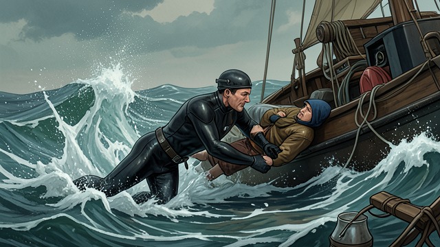 A Hero Against His Will from "The Swarm". Courage in the Water An act of rescue Greywolf helps Anawak and the passengers survive the whale attack despite their years of conflict.