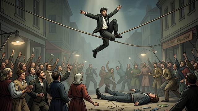 The Fatal Fall from "Thus Spoke Zarathustra". The Fatal Fall The rope gives way The tightrope walker loses his balance and plunges toward the square.