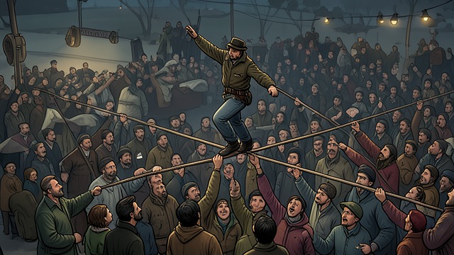 The Crowd Gathers from "Thus Spoke Zarathustra". The Crowd Gathers Spectacle draws an audience The people assemble to watch a tightrope walker, making performance the marketplace’s expected form of meaning.