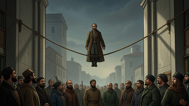 The Crossing Begins from "Thus Spoke Zarathustra". The Crossing Begins A literal image of danger The tightrope walker steps onto a rope stretched above the square.