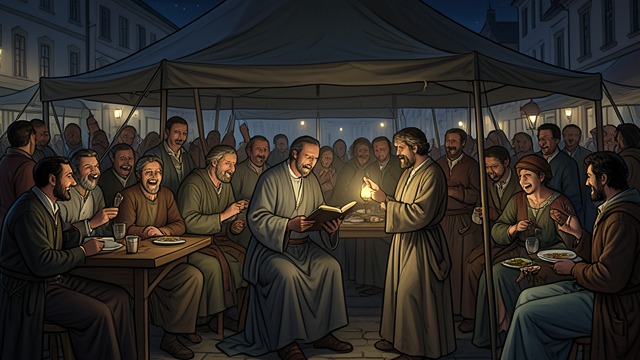 A Shared Night of Celebration from "Thus Spoke Zarathustra". A Shared Night of Celebration Relief expressed through play The visitors laugh, eat, and finally join in the Ass Festival.