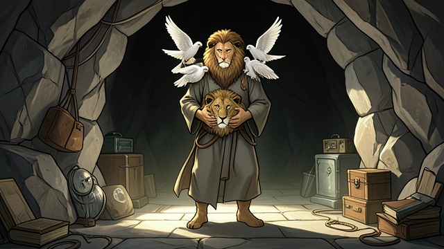 Morning Begins Again from "Thus Spoke Zarathustra". Morning Begins Again The sign arrives The lion and doves gather around Zarathustra after the Higher Men flee.