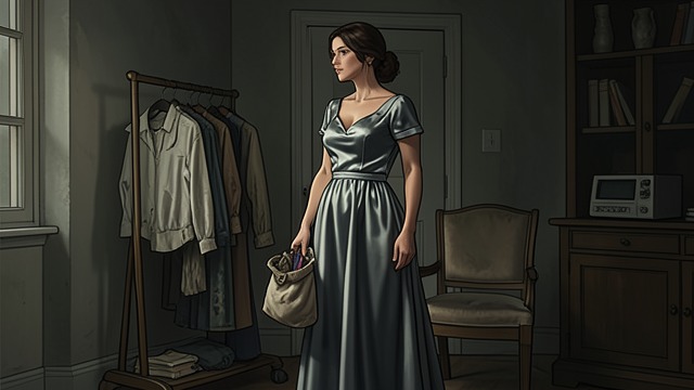 The Borrowed Evening Appearance from "Maigret and the Dead Girl". The Borrowed Evening Appearance A Temporary Transformation Louise exchanges her own worn clothes for a rented satin dress and borrowed accessories.