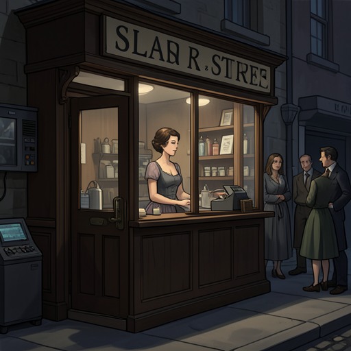 The Dress Shop’s Small Economy from "Maigret and the Dead Girl". This flow traces Elisabeth Coumar’s shop as a precarious shelter and informal economy for women living on the margins.