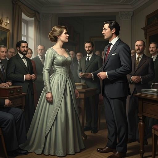 The Bridal Marriage and Its Public Promise from "Maigret and the Dead Girl". This flow traces Jeanine and Marco’s marriage as a symbol of social ascent and a new alliance that cannot erase Jeanine’s earlier life.