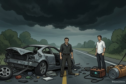 Car crash that killed David Hunter’s family from "The Chemistry of Death". The Car crash that killed David Hunter’s family is known through its aftermath rather than a dramatized account of the collision.