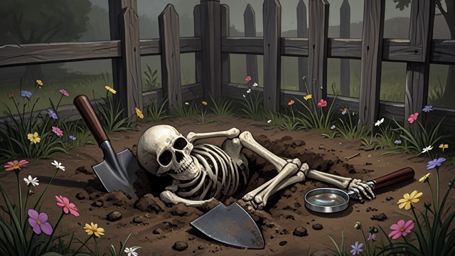 调查逐步收紧的螺旋,《死亡化学》中的场景。一座坟墓与错误方向 一项无关的发现 一只尸体搜寻犬带领搜寻者找到一具埋在地下的骸骨,起初令人担心失踪女子已经遇害。大卫·亨特检查后发现,这具遗骸在地下埋藏的时间长得多,而且属于一名年轻男子。牙科记录确认,他是艾伦·拉德克利夫,一名多年前在当地进行研究时失踪的生态学学生。