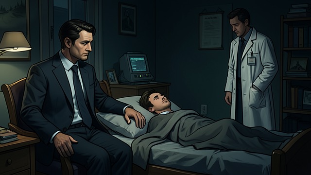 The Last Hours from "The Rainmaker". Staying beside the Bed A Quiet Vigil Rudy sits in Donny Ray’s darkened room while the young man sleeps.