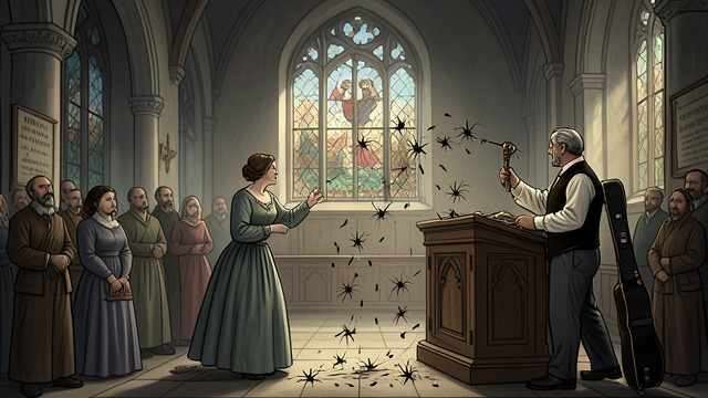 The Spider Revival from "The Devil All the Time". Fear as a Sermon The performance Roy Laferty and Theodore Daniels arrive at a revival led by Reverend Albert Sykes.