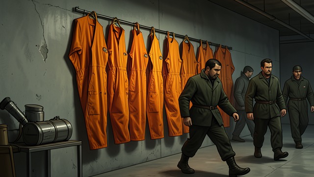 Punishment Through Display from "Strike". Punishment Through Display Empty uniforms as warning The camp displays the escapees’ orange coveralls in a line after the bus is destroyed.