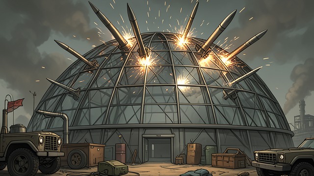 The Dome Survives Attack from "Strike". The Dome Survives Attack Repeated failed strikes SYLO attacks the steel dome with missiles, but the structure withstands repeated impacts.