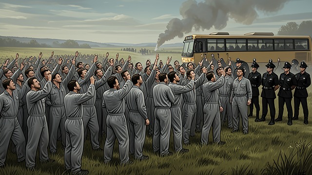 The Workers’ Diversion from "Strike". The Workers’ Diversion A protest draws the guards Explosions and chanting about water gather the camp’s security forces on one side of the grounds.