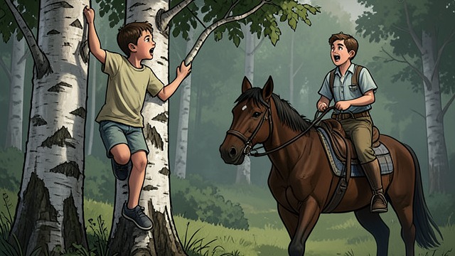 The Failed Ride from "Out Stealing Horses". The Failed Ride A Reckless Plan At Barkald’s paddock, Trond climbs a birch while Jon drives the horses toward him.