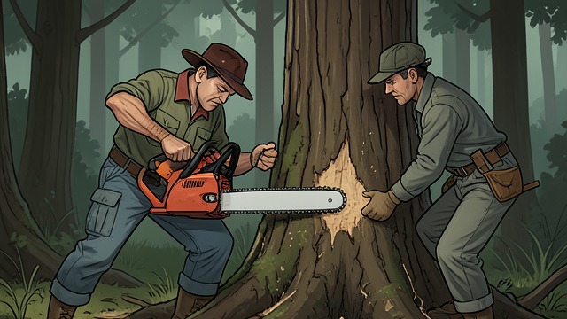 Shared Work on the Birch from "Out Stealing Horses". Shared Work on the Birch A Practical Partnership Lars arrives with a chainsaw after the wind brings down Trond’s birch.
