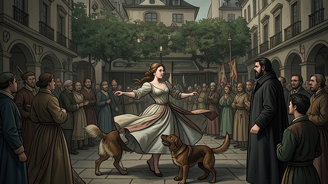 Dancing at the Grève from "The Hunchback of Notre Dame". A Captivating Performance Popular admiration Esmeralda dances and sings at the Place de Grève with Djali, winning the crowd’s attention.