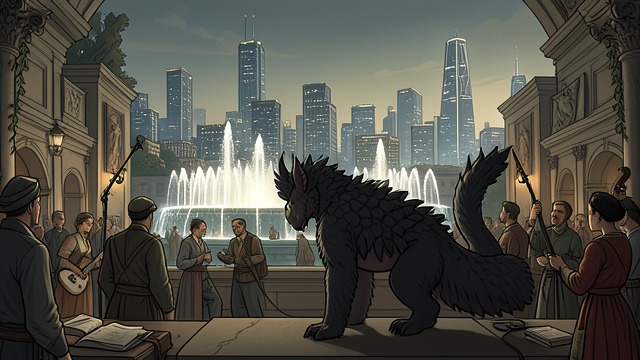 The City in the Distance from "Life After Life". An Invitation at a Distance Buildings and Water She sees gleaming buildings and sparkling fountains in the distance, with music and people around them.