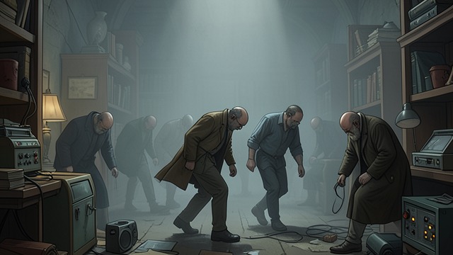 Shuffling Figures from "Life After Life". The Lost Crowd Signs of Distress The figures seem humanlike but indistinct, bent downward, and dulled in color.