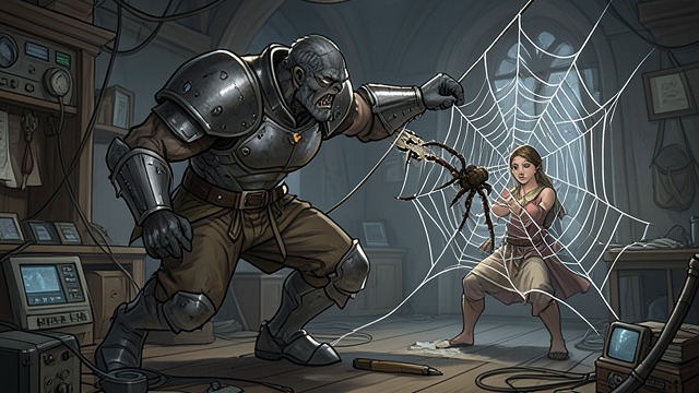 Predation Interrupted from "The Adventures of Maya the Bee". Another Creature Intervenes Power Reversed Bobbie breaks the strand supporting Maya and threatens to destroy the web.