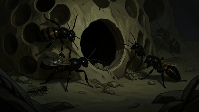 The First Intruders from "The Adventures of Maya the Bee". The Enemy Enters A Test of the Defenses The first Hornet probes the darkened hive and reports that the bees seem asleep.