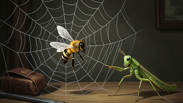 The Spider’s Captive from "The Adventures of Maya the Bee". A Narrow Escape Danger Misread Maya becomes trapped in Thekla’s web and initially mistakes deceptive reassurance for help.