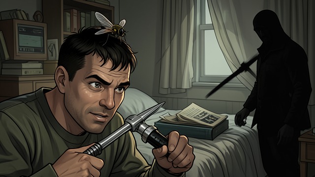The Sleeping Man’s Forehead from "The Adventures of Maya the Bee". A Housefly’s Game Mischief as Expertise Puck describes taking a drink from a glass and landing on a sleeping man’s forehead, then dodging attempts to swat him.