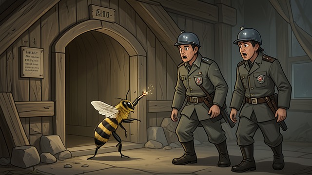 Identity Proven from "The Adventures of Maya the Bee". A Password Recognized Membership Confirmed Maya gives the password known to the bees, and the sentinels release her.