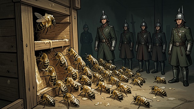 The Entrance Narrowed from "The Adventures of Maya the Bee". Preparation in Silence Wax Defenses Wax-workers build partitions that reduce the hive entrance and delay the attackers.