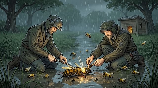 Work Resumes from "The Adventures of Maya the Bee". A Quiet Aftermath Mourning Without Ceremony The bees tend the wounded, dispose of the dead, and begin their regular duties.