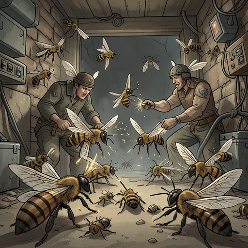 The Hive’s Defensive Battle from "The Adventures of Maya the Bee". The bees convert Maya’s warning into disciplined preparation, then use the entrance and fresh reserves to defeat an attack by individually stronger Hornets.