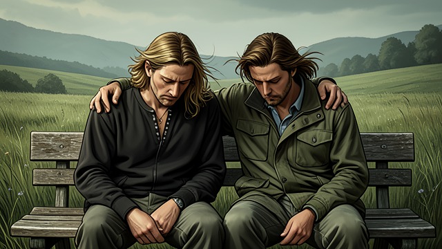 A Reunion in Grief from "Diana". A Reunion in Grief Consolation offered Sireno and Silvano embrace when they meet again and share their sorrows.