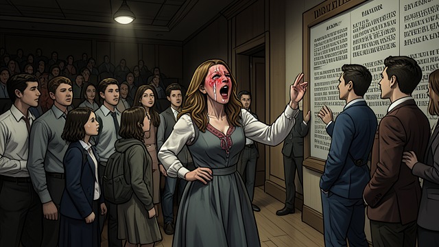 Acting Out in Public from "Beautiful". Anger Breaks Cover A deliberate disruption Ava shouts at the school’s memorial, mocks its song, and leaves the auditorium.