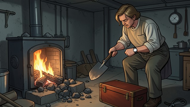 A Fire Watched Closely from "Native Son". Concealment Under Routine The caretaker returns Bigger watches Peggy examine the fire and worries that she might see something.