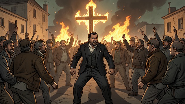 The Mob’s Burning Cross from "Native Son". The Symbol Turns Violent A cross above the crowd Bigger sees a burning cross as the mob surrounds him.