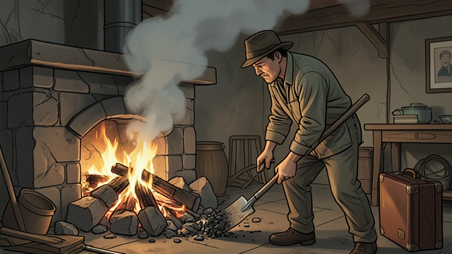 Smoke in the Basement from "Native Son". The Furnace Fails Ashes block the draft Bigger delays clearing the ashes while reporters and investigators are in the basement.