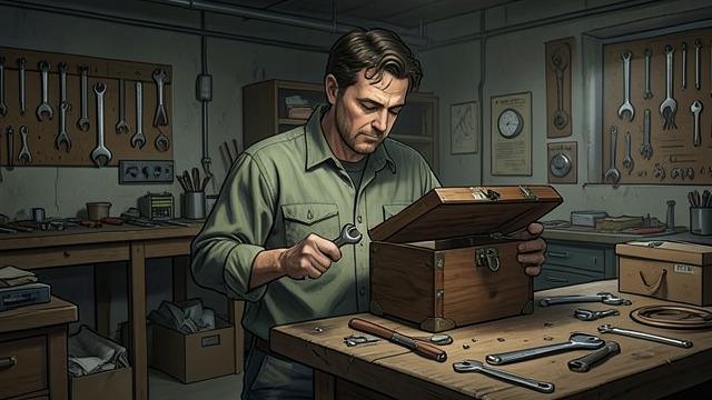 Kenyon’s Private Projects from "In Cold Blood". Kenyon’s Private Projects Making and repairing Kenyon Clutter works on a cedar hope chest and other inventions in the basement.