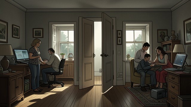 A Family Interrupted from "In Cold Blood". A Family Interrupted Separate rooms, shared fate The family retires in different parts of the house, each following familiar habits.