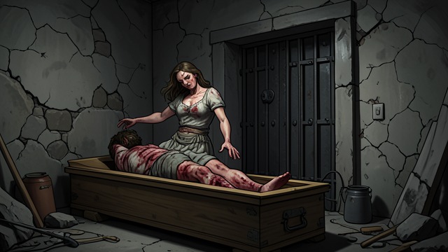 The Prison Broken from "The Fall of the House of Usher". Return from Confinement Escape achieved Madeline reaches the chamber after breaking free of the coffin and vault.
