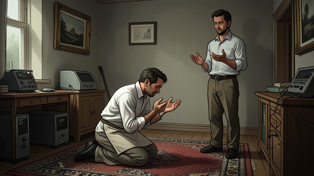 The Baker Who Prays from "Life of Pi". A Guide to Islam An Open Door A Muslim baker invites Pi Patel into his home and pauses his work to perform prayer on a carpet in the bakery.