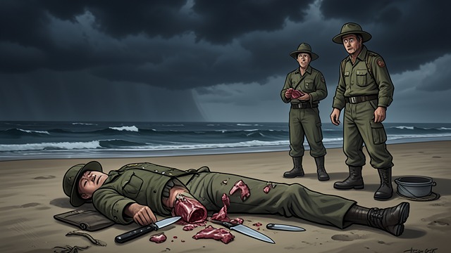 The Sailor Is Butchered from "Life of Pi". Violence Made Ordinary A Death at Sea The Taiwanese sailor dies despite attempts to care for him, and the Cook promptly cuts up the body for food and bait.