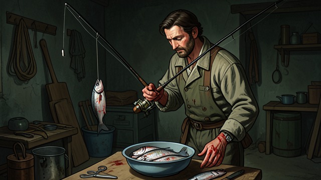Learning to Fish from "Life of Pi". Necessity Becomes Skill First Success With a Flying fish head for bait, Pi Patel catches a Dorado and kills it to feed himself and Richard Parker.
