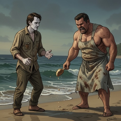 The Human Story’s Cook from "Life of Pi". In Pi Patel’s alternate account, the Cook’s growing brutality transforms practical survival into murder and leaves Pi with guilt and moral injury.