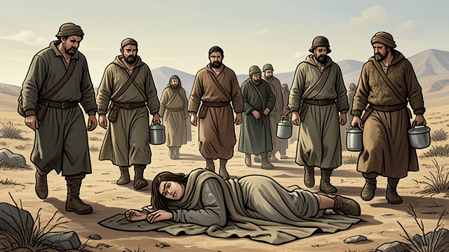 Deaths Along the Road from "The Satanic Verses". Deaths Along the Road The cost of the march The pilgrims walk through drought-stricken country, carrying food and water while facing harassment and exhaustion.