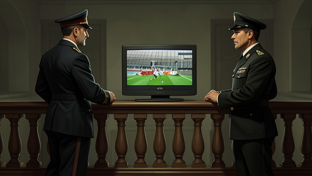 Football Behind the Barrier from "Another Day of Life". Football Behind the Barrier An argument resumes Prisoners and guards debate a local soccer match across the balustrade.