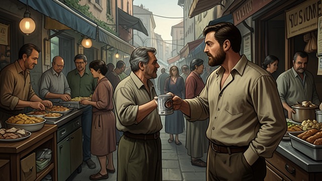 The Last Open Shops from "Another Day of Life". The Last Open Shops Practical priorities As people prepare to leave, food, medicine, watches, and small portable goods sell while books remain untouched.